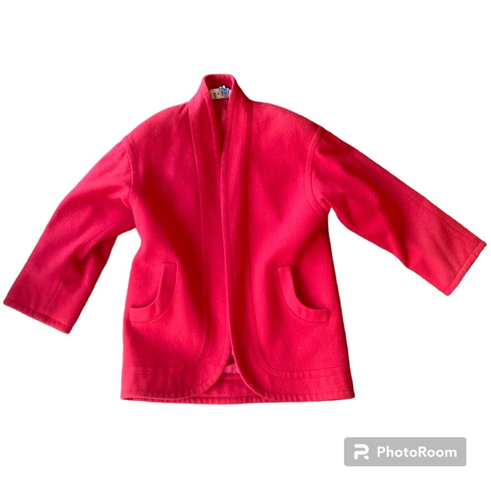 Vintage Wool I Magnin Bright Red Peat Coat Wool Mid Length